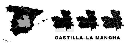 Carte de Castille-La Manche, communauté autonome d'Espagne. Division administrative espagnole, régions, arrondissements et municipalités.