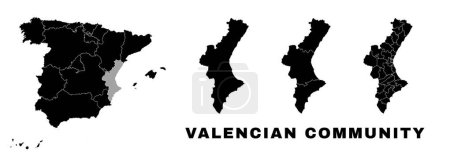 Valencian Community map, autonomous community in Spain. Spanish administrative division, regions, boroughs and municipalities.