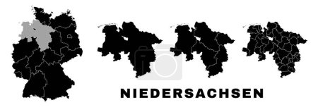 Niedersachsen-Karte, Bundesland. Deutschland Verwaltungsgliederung, Regionen und Landkreise, Ämter und Gemeinden.