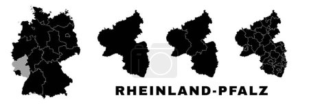 Mapa Renania-Palatinado, estado alemán. Alemania división administrativa, regiones y municipios, amt y municipios.