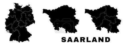 Mapa del Sarre, estado alemán. Alemania división administrativa, regiones y municipios, amt y municipios.