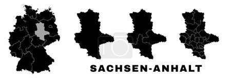 Sachsen-Anhalt-Karte, Bundesland. Deutschland Verwaltungsregionen und Landkreise, Ämter, Gemeinden.