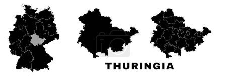Thuringia map, German state. Germany administrative division, regions and boroughs, amt and municipalities.