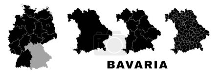 Baviera mapa, estado alemán. Alemania división administrativa, regiones y municipios, amt y municipios.