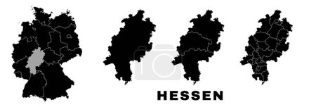 Hesse map, German state. Germany administrative division, regions and boroughs, amt and municipalities.
