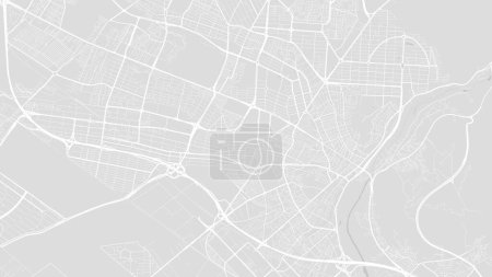 Background Karaj map, Iran, white and light grey city poster. Vector map with roads and water. Widescreen proportion, digital flat design roadmap.