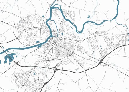 Map of Limerick, Ireland. Detailed city vector map, metropolitan area. Streetmap with roads and water.