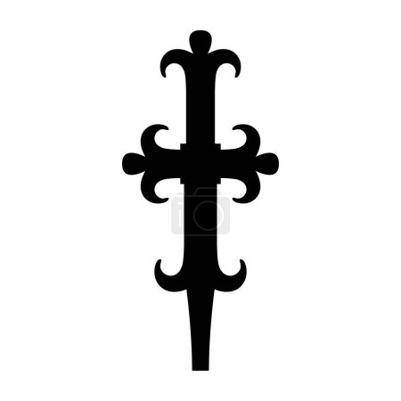 Elegant cross shape, ornamental outline, Christian symbol. Flat design illustration.