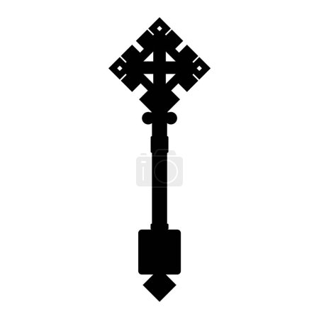 Elegant cross shape, ornamental outline, Christian symbol. Flat design illustration.