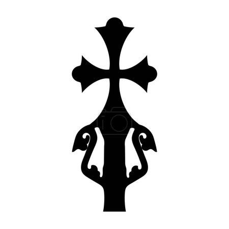 Unique hand cross, ornamental form, animalistic symbol outline