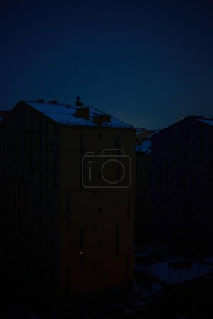 Photo for Blackout of electricity in a residential area of Kyiv after russian shelling. - Royalty Free Image