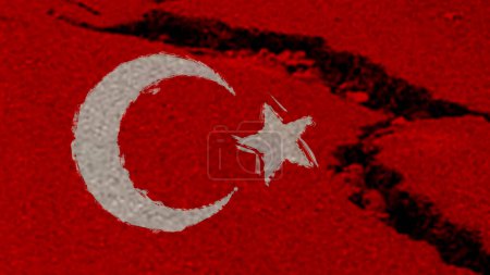Foto de Bandera de Turquía en la tierra agrietada. Bandera nacional de Turquía. Concepto de terremoto. - Imagen libre de derechos