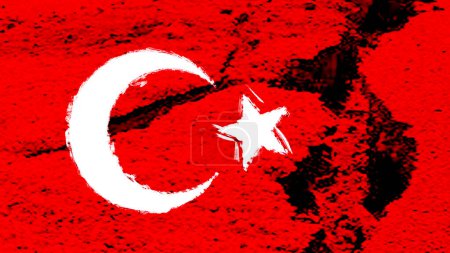 Foto de Turkey flag on the cracked earth. National flag of Turkey. Earthquake concept. - Imagen libre de derechos
