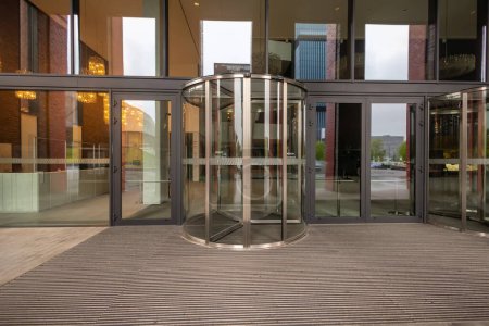 Photo for Facade of modern Business Center with glass doors. - Royalty Free Image