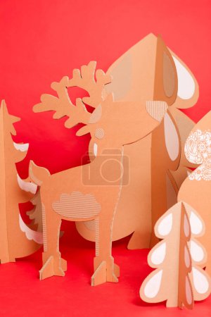 Photo for Deer from recycling cardboard. Space for text. - Royalty Free Image