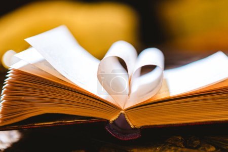 Photo for Book with its pages shaping as heart. Resolution and high quality beautiful photo. Shallow dof - Royalty Free Image
