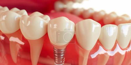 Close up of dental teeth implant. Medically accurate 3D illustration of dental implants concept. 3D rendering