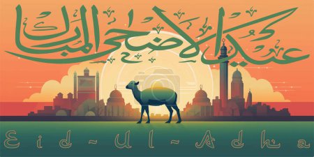 Ilustración de Eid al-Adha, Eid ul-Adha mubarak. Kurban Bayrami, Kurban Bajram festival musulmán de sacrificio. Ilustración del vector de saludo - Imagen libre de derechos