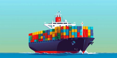 Illustration for Cargo ship container in the ocean transportation, shipping freight transportation. illustration vector. - Royalty Free Image