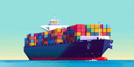 Illustration for Cargo ship container in the ocean transportation, shipping freight transportation. illustration vector. - Royalty Free Image