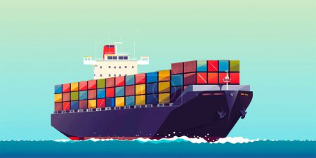 Ilustración de Contenedor de barco de carga en el transporte marítimo, transporte de carga de envío. vector de ilustración
. - Imagen libre de derechos