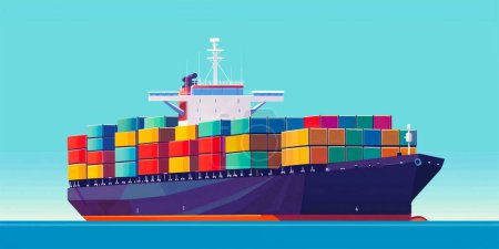 Illustration for Cargo ship container in the ocean transportation, shipping freight transportation - Royalty Free Image