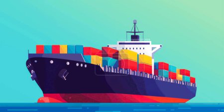 Illustration for Cargo ship container in the ocean transportation, shipping freight transportation - Royalty Free Image