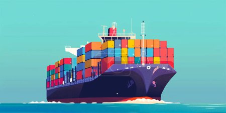 Ilustración de Contenedor de barco de carga en el transporte marítimo, transporte de carga de envío - Imagen libre de derechos