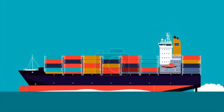 Illustration for Cargo ship container in the ocean transportation, shipping freight transportation. - Royalty Free Image