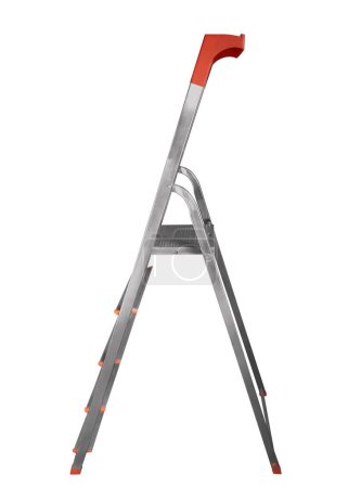 Téléchargez les photos : Folding ladder isolated on white. Clipping Path included. - en image libre de droit