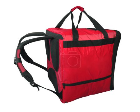 Foto de Enfriador de bolsas rojo para transportar y almacenar productos aislados sobre fondo blanco con camino de recorte - Imagen libre de derechos
