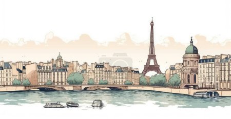 Téléchargez les photos : Illustration de la ville de Paris, France, fond blanc clair - en image libre de droit