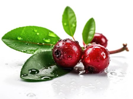 Lingonberry with green leaf on white background