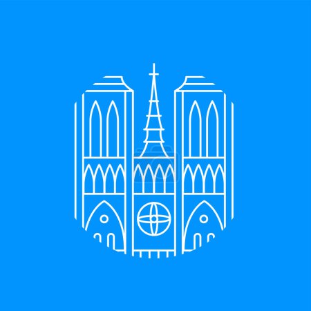 Illustration for Notre Dame De Paris Circle. Vector Illustration of Outline Building Travel Architecture Symbol. - Royalty Free Image