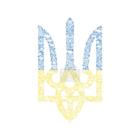 Illustration for Ukraine Trident Line. Vector Illustration of Ukrainian National Coat of Arms. Outline Object. - Royalty Free Image