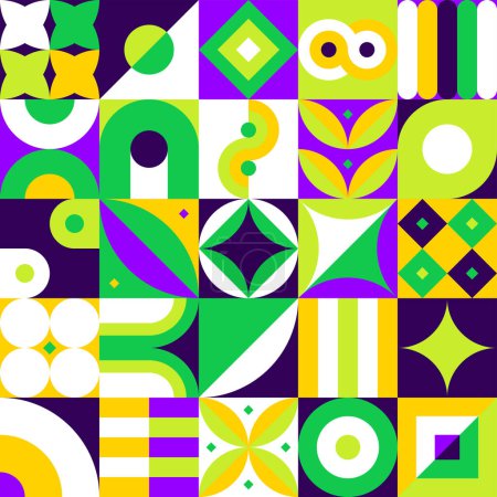 Illustration for Green Geometrical Square Seamless Pattern. Vector Illustration of Polygonal Memphis Style Website Background. - Royalty Free Image