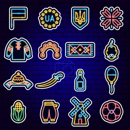 Illustration for Ukraine Country Neon Stickers. Vector Illustration of National Promotion. - Royalty Free Image