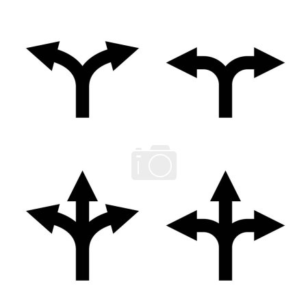 Illustration for Direction arrow sign set. uncertainty choice. unknown direction. two and three way arrow symbol. double and triple arrows. isolated on white background. vector illustration - Royalty Free Image