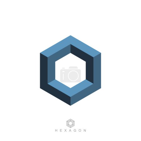 Illustration for Hexagon symbol or icon. hexagonal logo. impossible geometric shape. optical illusion. sacred geometry. isolated on white background. vector illustration - Royalty Free Image