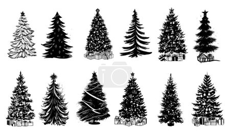 Illustration for Christmas tree set, Hand drawn illustrations. - Royalty Free Image