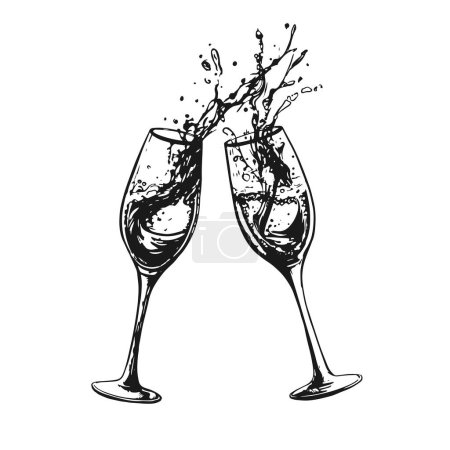 Champagne glasses hand drawn illustrations.
