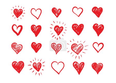 Téléchargez les illustrations : Heart shapes set Hand-drawn vector. - en licence libre de droit