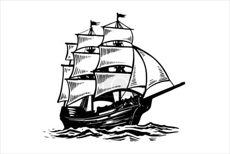 Ilustración de Old vintage sailboat. Hand drawn vector sketch. - Imagen libre de derechos