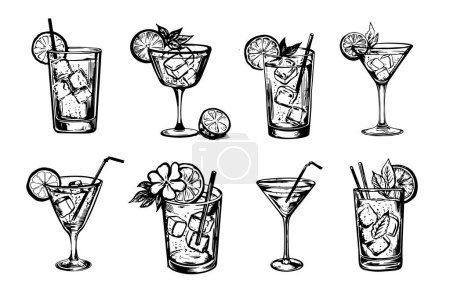 Illustration for Cocktail hand drawn illustration, vector. - Royalty Free Image