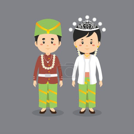 Illustration for Couple Character Wearing Banten Traditional Dress - Royalty Free Image