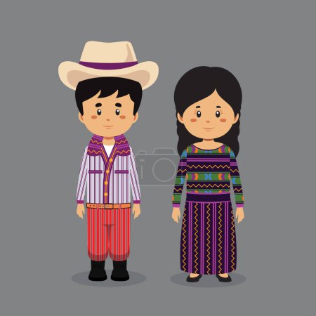 Illustration for Couple Character Wearing Guatemala National Dress - Royalty Free Image