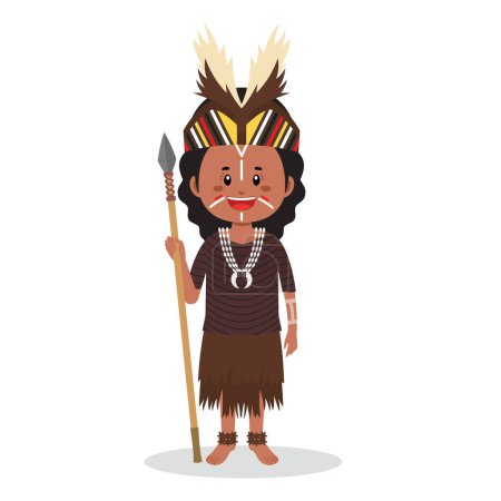 Téléchargez les illustrations : Papouasie caractères indonésiens se préparant à chasser - en licence libre de droit