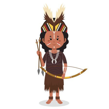 Téléchargez les illustrations : Papouasie peuple indonésien tenant des flèches pour la chasse - en licence libre de droit