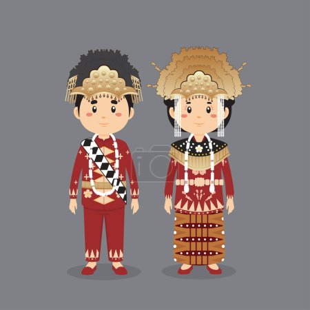 Ilustración de Pareja carácter usando Bangka Belitung vestido tradicional - Imagen libre de derechos