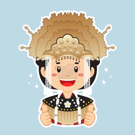 Ilustración de Happy Bangka Belitung etiqueta de carácter indonesio - Imagen libre de derechos